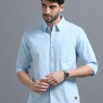 Men's Blue Floral Printed Casual Sleeve Shirt Cotton Blend Shirt