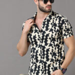 Men's Blue Floral Printed Casual Sleeve Shirt Cotton Blend Shirt
