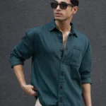 Men's Blue Floral Printed Casual Sleeve Shirt Cotton Blend Shirt