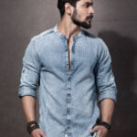 Men's Blue Floral Printed Casual Sleeve Shirt Cotton Blend Shirt