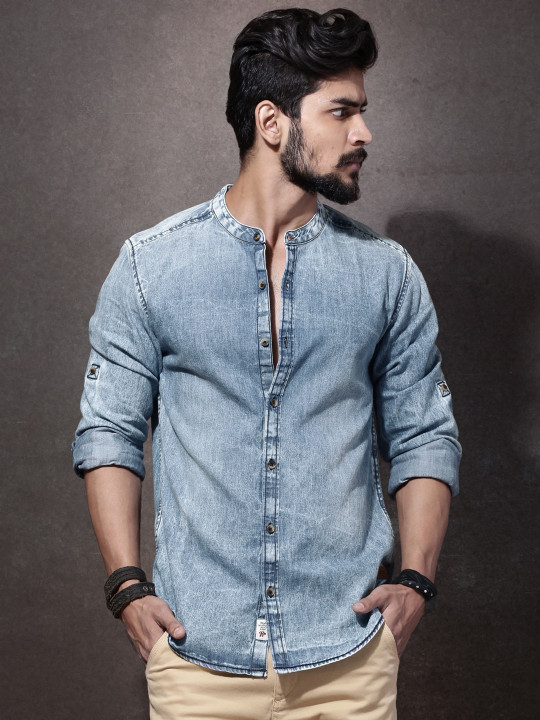 1 (19) Men's Blue Floral Printed Casual Sleeve Shirt Cotton Blend Shirt - Image 1