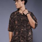 Men's Blue Floral Printed Casual Sleeve Shirt Cotton Blend Shirt