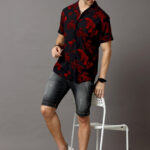 Men's Blue Floral Printed Casual Sleeve Shirt Cotton Blend Shirt