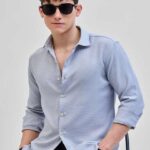 Men's Blue Floral Printed Casual Sleeve Shirt Cotton Blend Shirt