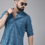 Men's Blue Floral Printed Casual Sleeve Shirt Cotton Blend Shirt