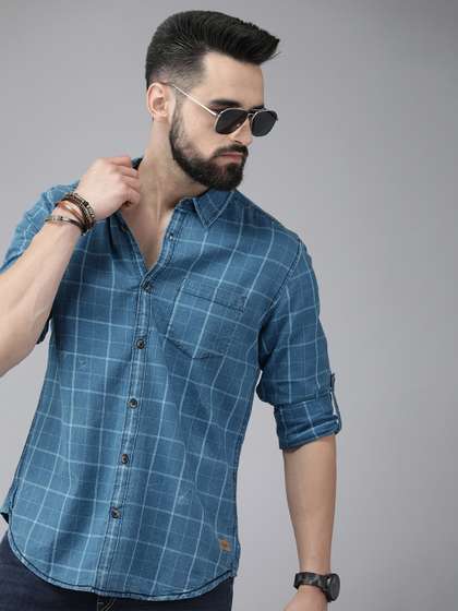 1 (3) Men's Blue Floral Printed Casual Sleeve Shirt Cotton Blend Shirt - Image 1