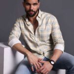Men's Blue Floral Printed Casual Sleeve Shirt Cotton Blend Shirt