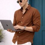 Men's Blue Floral Printed Casual Sleeve Shirt Cotton Blend Shirt