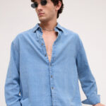 Men's Blue Floral Printed Casual Sleeve Shirt Cotton Blend Shirt