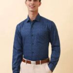 Men's Blue Floral Printed Casual Sleeve Shirt Cotton Blend Shirt