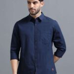 Men's Blue Floral Printed Casual Sleeve Shirt Cotton Blend Shirt
