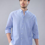 Men's Blue Floral Printed Casual Sleeve Shirt Cotton Blend Shirt