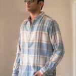 Men's Blue Floral Printed Casual Sleeve Shirt Cotton Blend Shirt