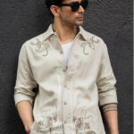 Men's Blue Floral Printed Casual Sleeve Shirt Cotton Blend Shirt