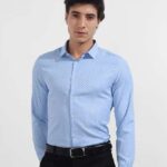 Men's Blue Floral Printed Casual Sleeve Shirt Cotton Blend Shirt
