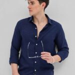Men's Blue Floral Printed Casual Sleeve Shirt Cotton Blend Shirt
