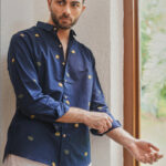 Men's Blue Floral Printed Casual Sleeve Shirt Cotton Blend Shirt