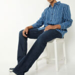 Men's Blue Floral Printed Casual Sleeve Shirt Cotton Blend Shirt