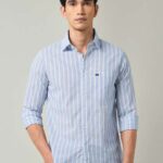 Men's Blue Floral Printed Casual Sleeve Shirt Cotton Blend Shirt