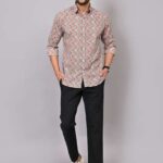 Men's Blue Floral Printed Casual Sleeve Shirt Cotton Blend Shirt
