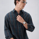 Men's Blue Floral Printed Casual Sleeve Shirt Cotton Blend Shirt