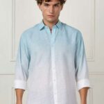 Men's Blue Floral Printed Casual Sleeve Shirt Cotton Blend Shirt