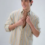 Men's Blue Floral Printed Casual Sleeve Shirt Cotton Blend Shirt