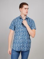 Men's Blue Floral Printed Casual Sleeve Shirt Cotton Blend Shirt - Image 4