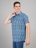 Men's Blue Floral Printed Casual Sleeve Shirt Cotton Blend Shirt - Image 3