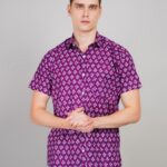 Men's Blue Floral Printed Casual Sleeve Shirt Cotton Blend Shirt