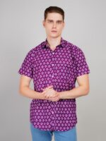 Men's Blue Floral Printed Casual Sleeve Shirt Cotton Blend Shirt