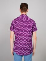 Men's Blue Floral Printed Casual Sleeve Shirt Cotton Blend Shirt - Image 3