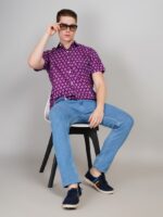 Men's Blue Floral Printed Casual Sleeve Shirt Cotton Blend Shirt - Image 2
