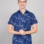 Men's Blue Floral Printed Casual Sleeve Shirt Cotton Blend Shirt