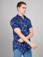 Men's Blue Floral Printed Casual Sleeve Shirt Cotton Blend Shirt - Image 3