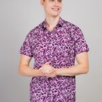 Men's Blue Floral Printed Casual Sleeve Shirt Cotton Blend Shirt