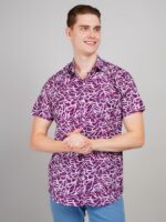 Men's Blue Floral Printed Casual Sleeve Shirt Cotton Blend Shirt