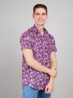 Men's Blue Floral Printed Casual Sleeve Shirt Cotton Blend Shirt - Image 2