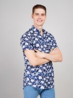 Men's Blue Floral Printed Casual Sleeve Shirt Cotton Blend Shirt - Image 2