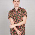 Men's Blue Floral Printed Casual Sleeve Shirt Cotton Blend Shirt