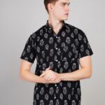 Men's Blue Floral Printed Casual Sleeve Shirt Cotton Blend Shirt