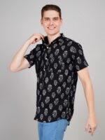 Men's Blue Floral Printed Casual Sleeve Shirt Cotton Blend Shirt - Image 2