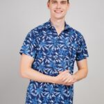 Men's Blue Floral Printed Casual Sleeve Shirt Cotton Blend Shirt