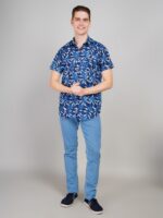 Men's Blue Floral Printed Casual Sleeve Shirt Cotton Blend Shirt - Image 3