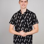 Men's Blue Floral Printed Casual Sleeve Shirt Cotton Blend Shirt
