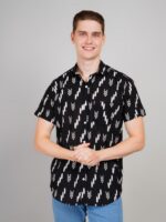 Men's Blue Floral Printed Casual Sleeve Shirt Cotton Blend Shirt