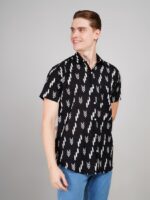 Men's Blue Floral Printed Casual Sleeve Shirt Cotton Blend Shirt - Image 2