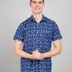 Men's Blue Floral Printed Casual Sleeve Shirt Cotton Blend Shirt