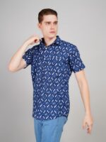Men's Blue Floral Printed Casual Sleeve Shirt Cotton Blend Shirt - Image 2