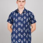 Men's Blue Floral Printed Casual Sleeve Shirt Cotton Blend Shirt